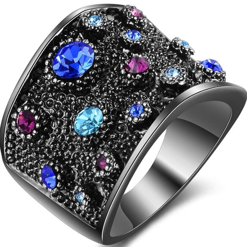 Black Crystal Statement Ring - image 1